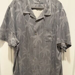 Tommy Bahama Gray Palm-Print Short Sleeve Camp Shirt
